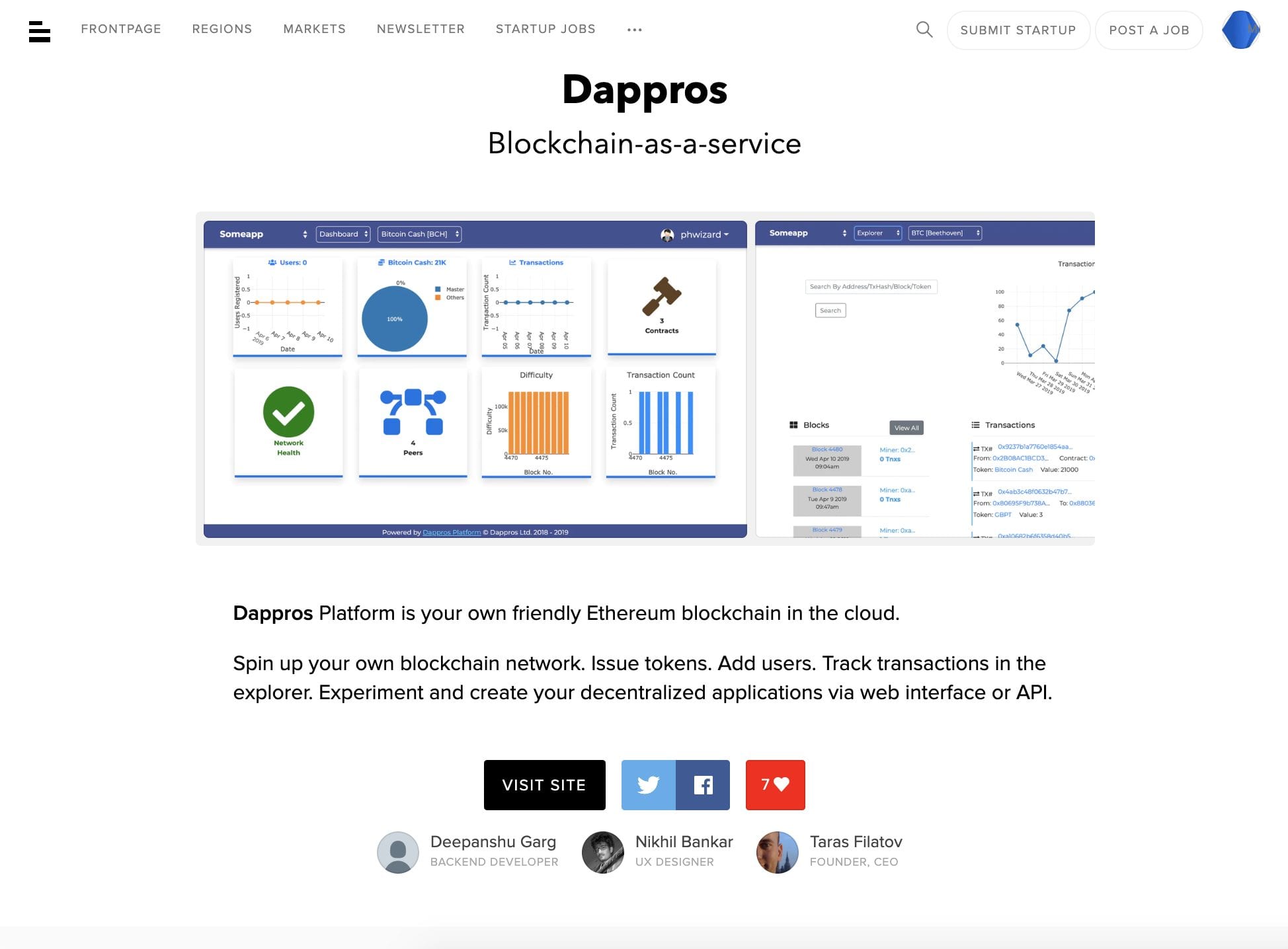 Betalist blockchain platform Dappros listing screenshot