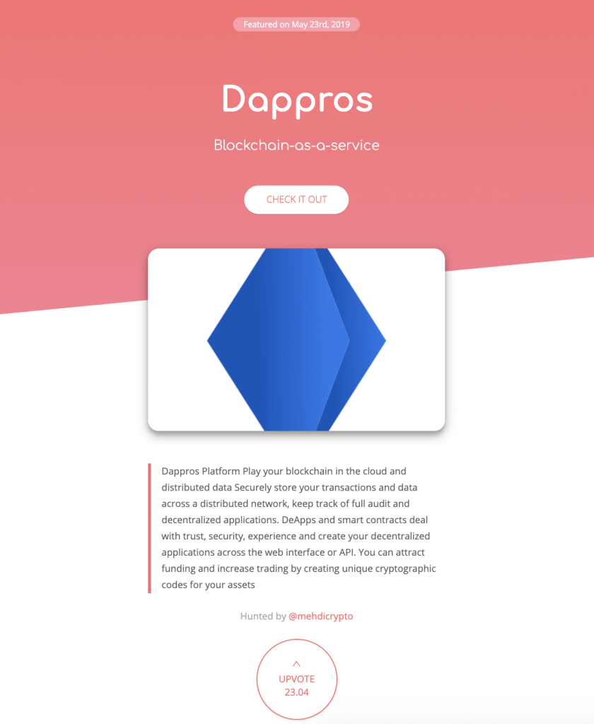 Dappros SteemHunt listing blockchain as a service platform Dappros