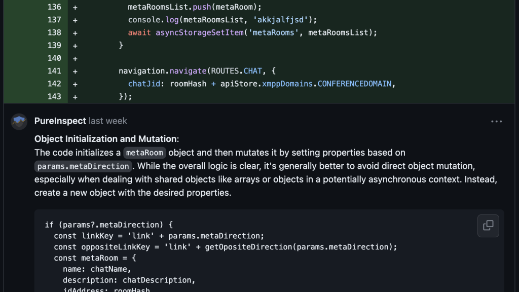 Screenshot 2023-08-22 at 154025 – Dappros Ethora React Native code review discussion from Github - screenshot